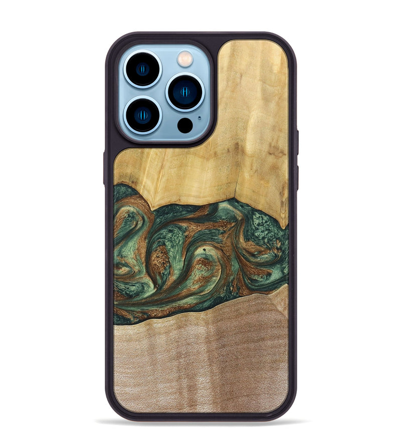iPhone 14 Pro Max Wood+Resin Phone Case - Karina (Green, 682676)