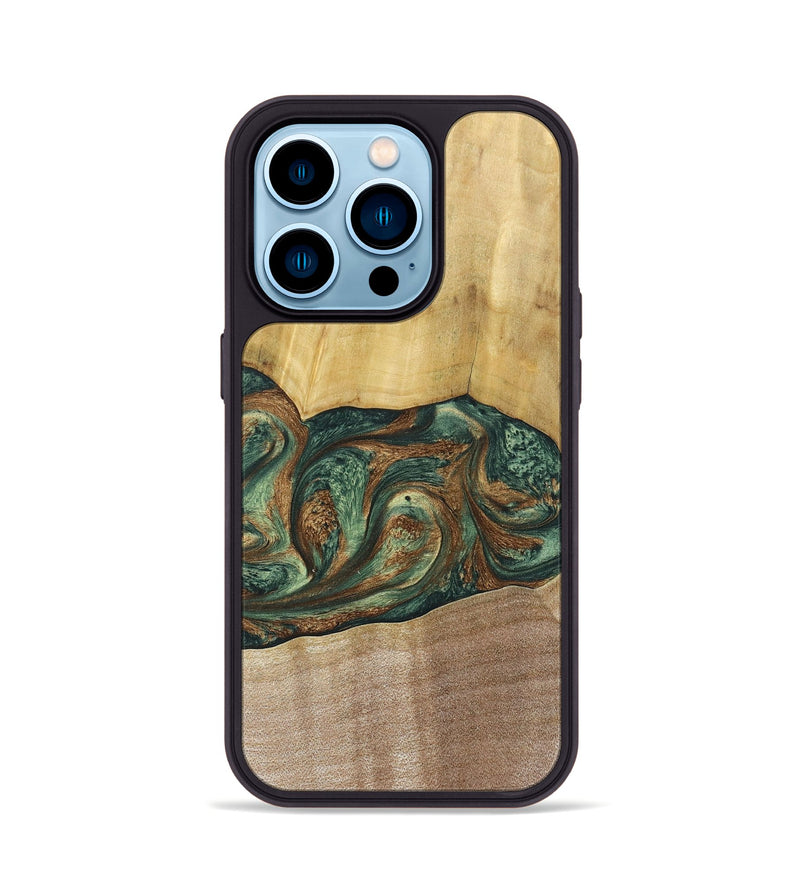 iPhone 14 Pro Wood+Resin Phone Case - Karina (Green, 682676)