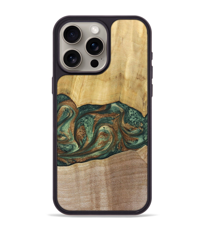iPhone 15 Pro Max Wood+Resin Phone Case - Karina (Green, 682676)