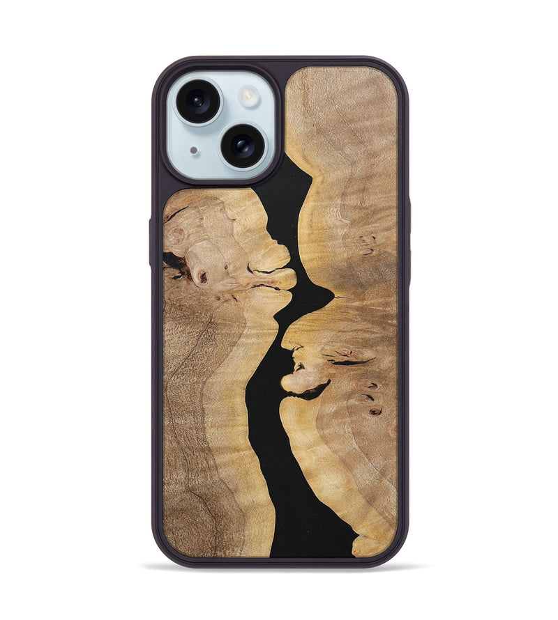 iPhone 15 Wood+Resin Phone Case - Brendon (Pure Black, 682788)