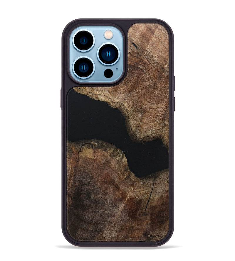 iPhone 14 Pro Max Wood+Resin Phone Case - Zayn (Pure Black, 682802)