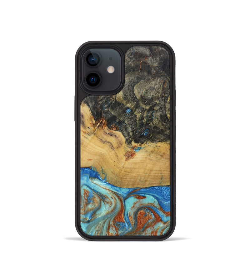 iPhone 12 mini Wood+Resin Phone Case - Jaclyn (Teal & Gold, 682830)