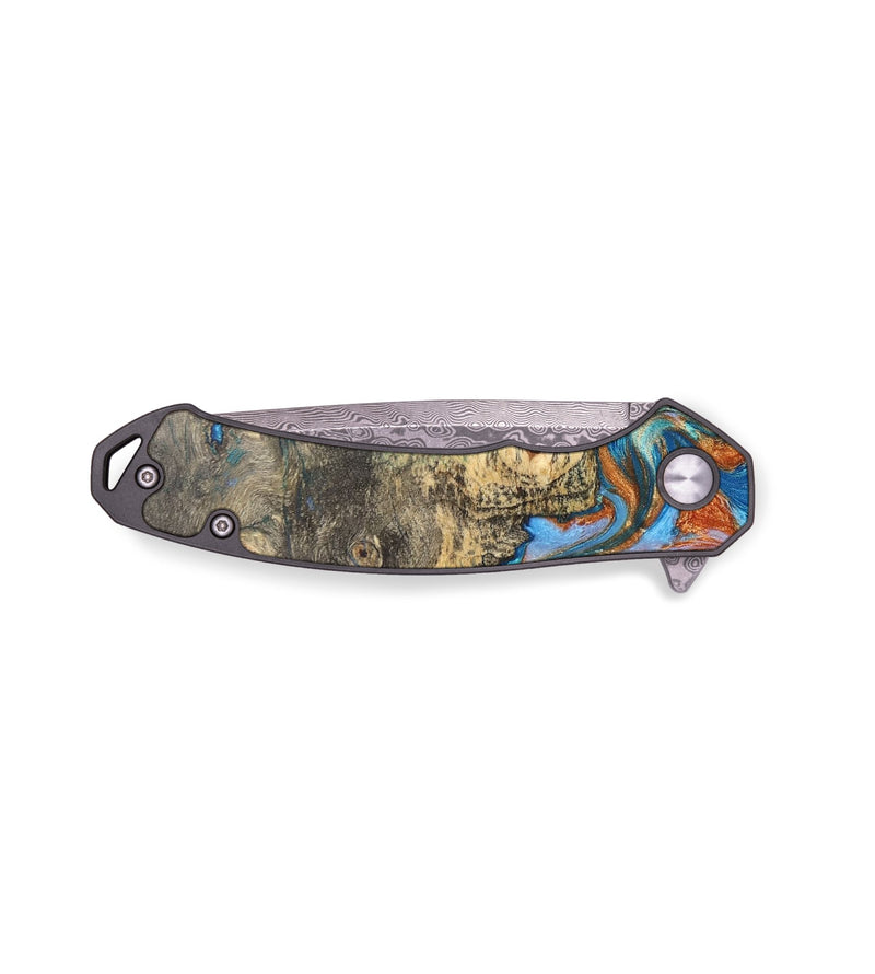 EDC Wood+Resin Pocket Knife - Lacey (Teal & Gold, 683122)