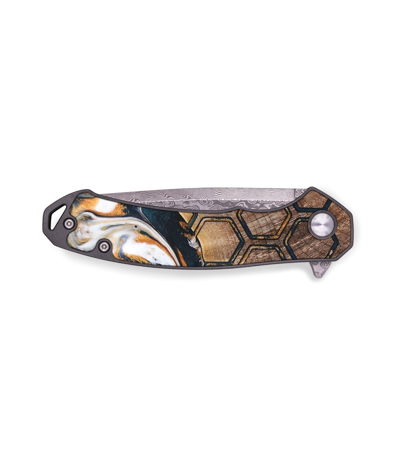 EDC Wood+Resin Pocket Knife - Marissa (Teal & Gold, 683269)