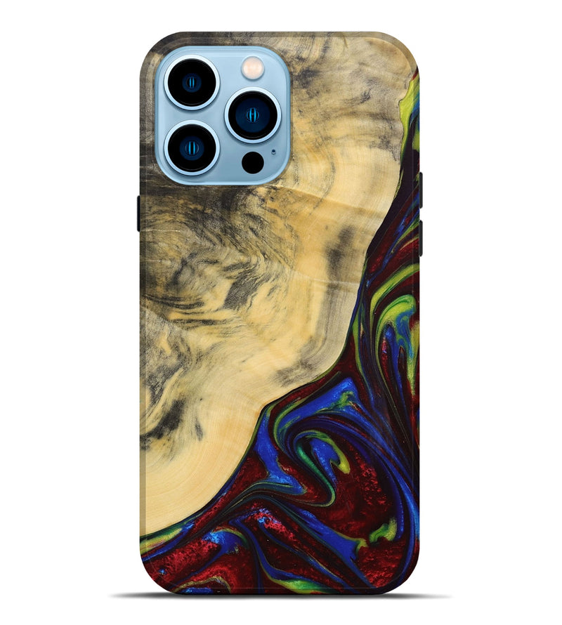 iPhone 14 Pro Max Wood+Resin Live Edge Phone Case - Dominique (Red, 683551)