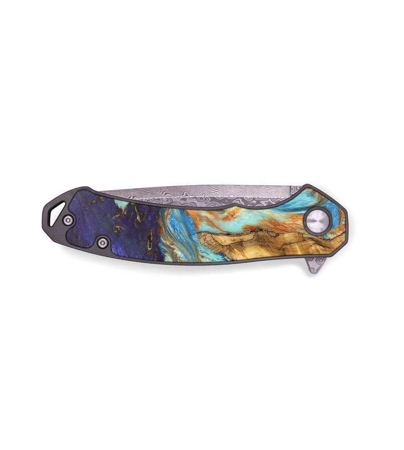 EDC Wood+Resin Pocket Knife - Nicolette (Teal & Gold, 683633)