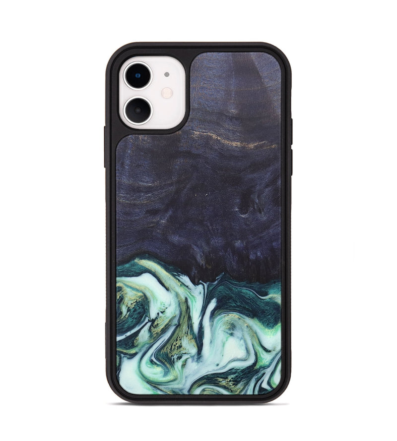 iPhone 11 Wood+Resin Phone Case - Roy (Green, 684010)