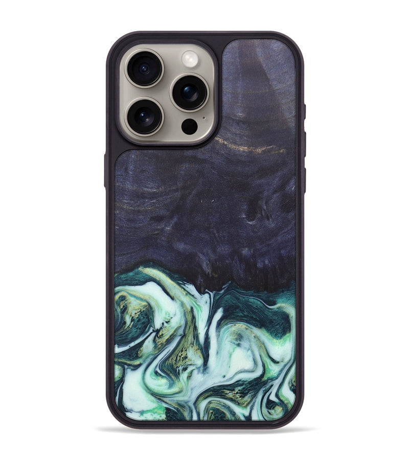 iPhone 15 Pro Max Wood+Resin Phone Case - Roy (Green, 684010)