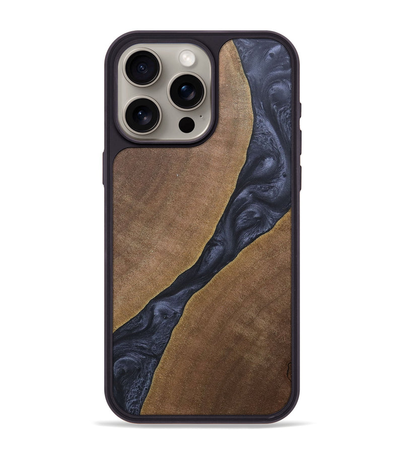 iPhone 15 Pro Max Wood+Resin Phone Case - Nettie (Pure Black, 684064)