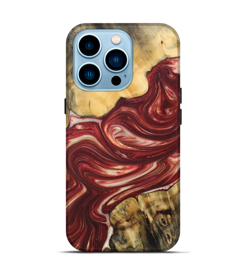 iPhone 14 Pro Wood+Resin Live Edge Phone Case - Keith (Red, 684327)