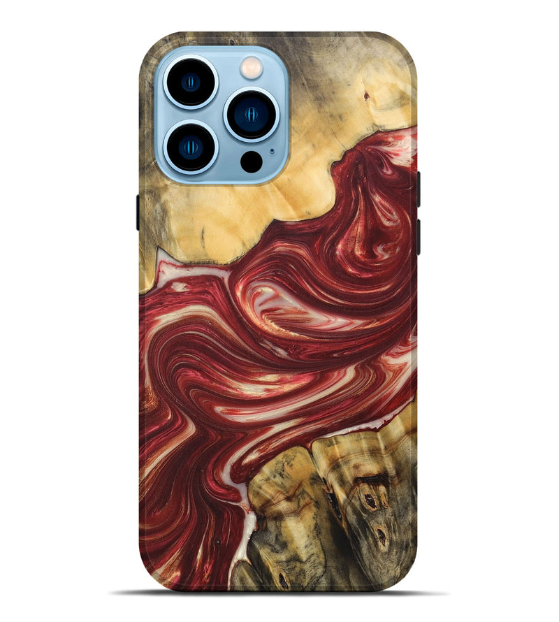 iPhone 14 Pro Max Wood+Resin Live Edge Phone Case - Keith (Red, 684327)