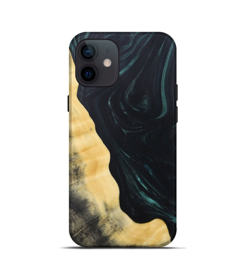 iPhone 12 mini Wood+Resin Live Edge Phone Case - Shaun (Green, 685018)