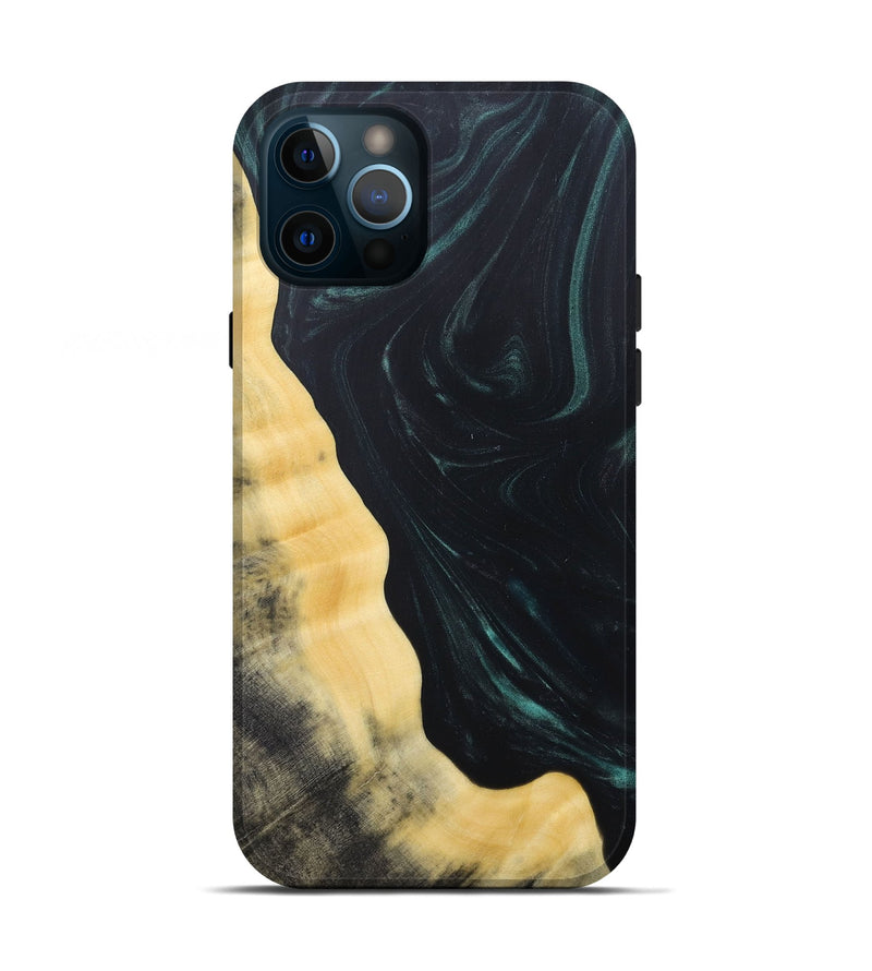 iPhone 12 Pro Wood+Resin Live Edge Phone Case - Shaun (Green, 685018)