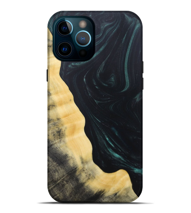 iPhone 12 Pro Max Wood+Resin Live Edge Phone Case - Shaun (Green, 685018)