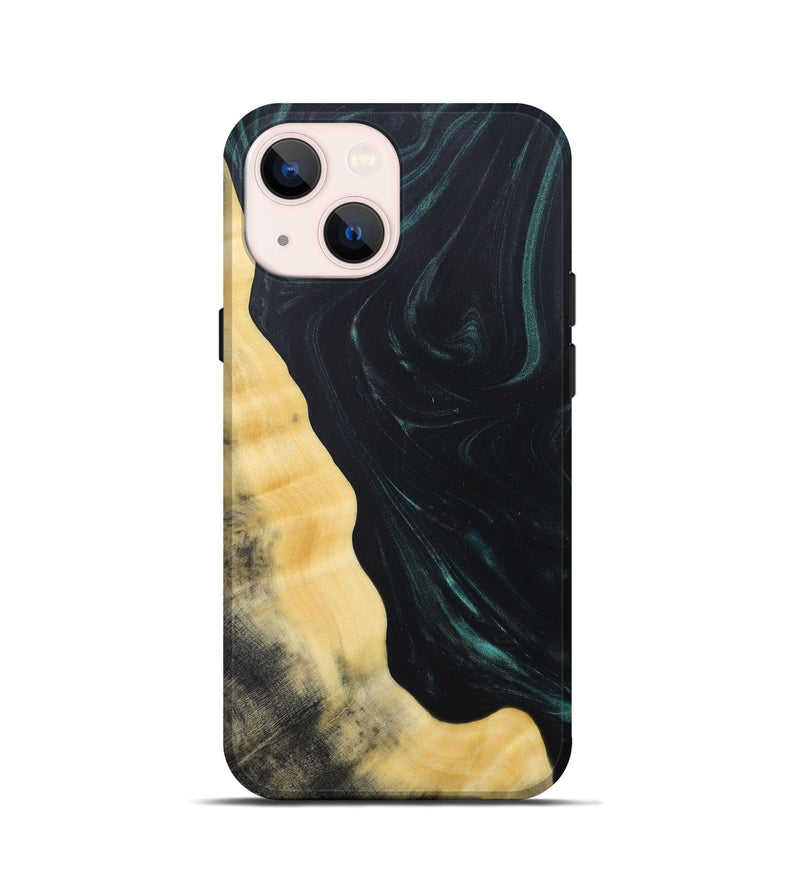 iPhone 13 mini Wood+Resin Live Edge Phone Case - Shaun (Green, 685018)