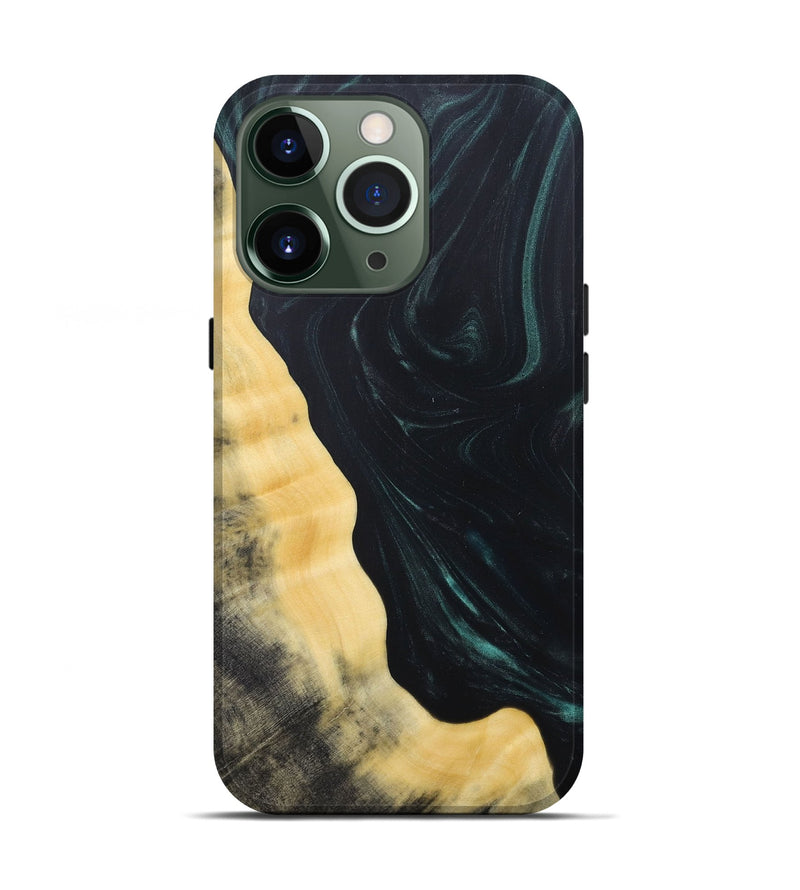 iPhone 13 Pro Wood+Resin Live Edge Phone Case - Shaun (Green, 685018)