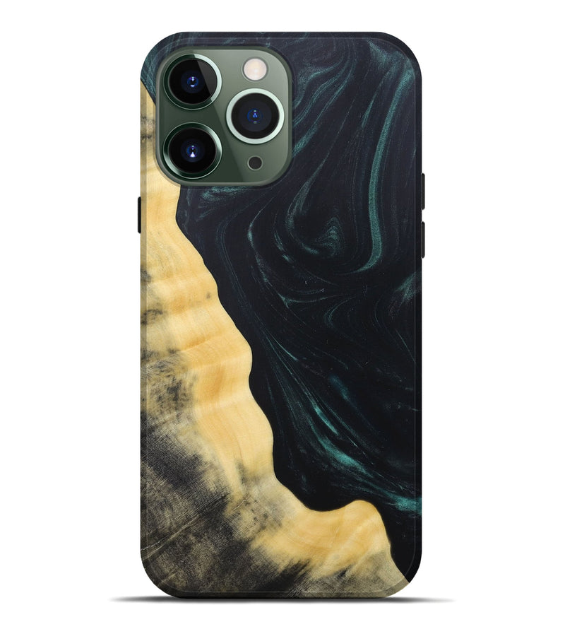 iPhone 13 Pro Max Wood+Resin Live Edge Phone Case - Shaun (Green, 685018)