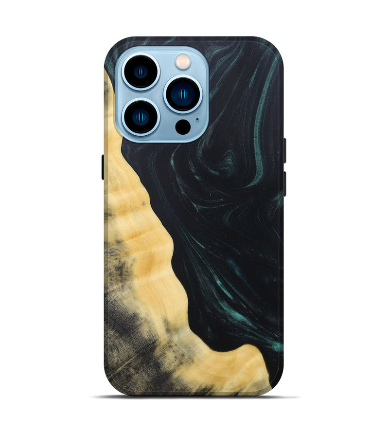 iPhone 14 Pro Wood+Resin Live Edge Phone Case - Shaun (Green, 685018)