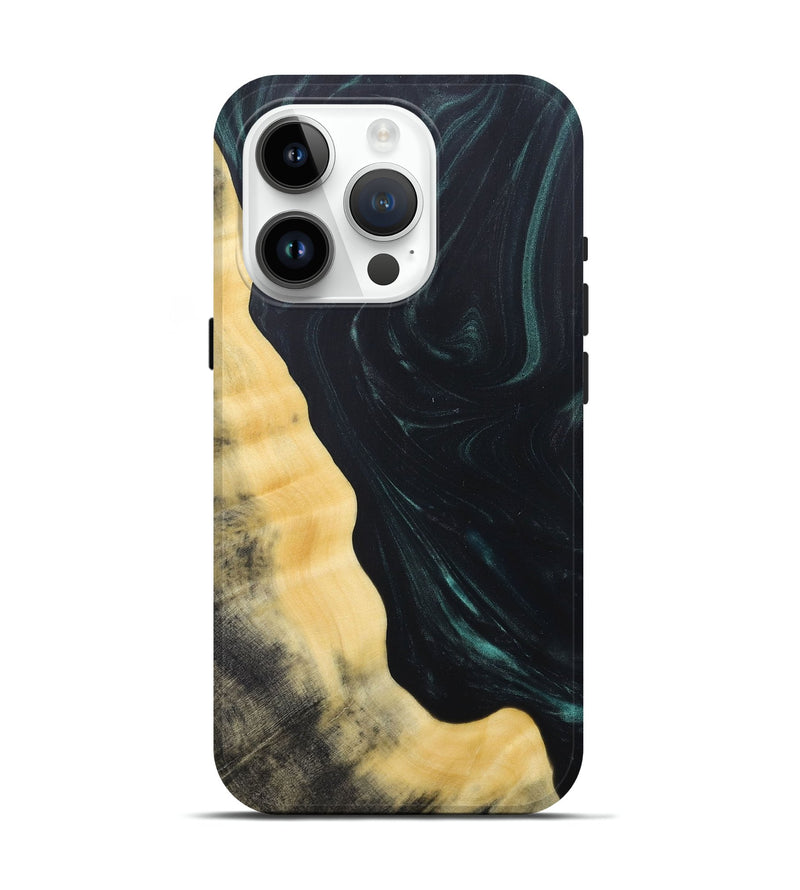 iPhone 15 Pro Wood+Resin Live Edge Phone Case - Shaun (Green, 685018)