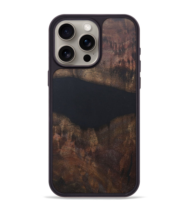 iPhone 15 Pro Max Wood+Resin Phone Case - Sherry (Pure Black, 685302)