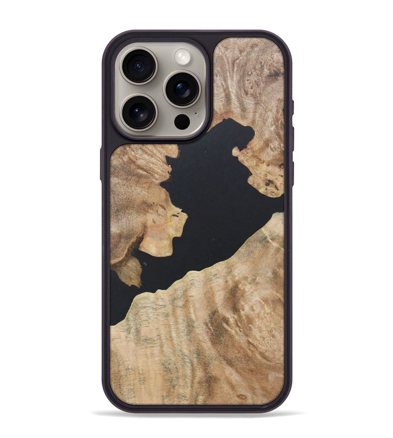 iPhone 15 Pro Max Wood+Resin Phone Case - Annika (Pure Black, 685310)