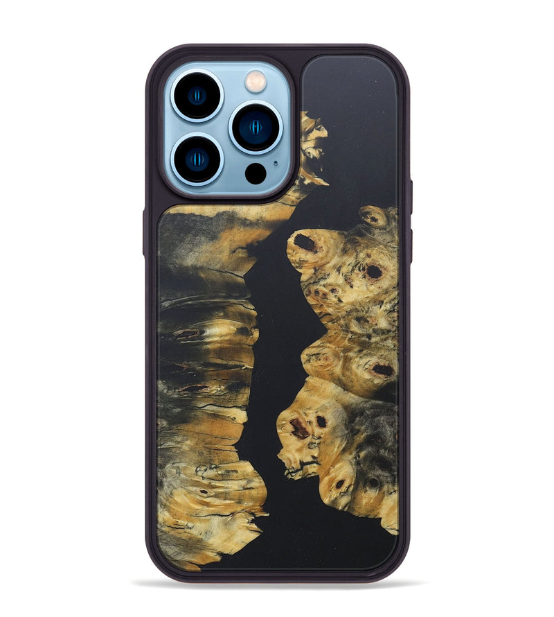 iPhone 14 Pro Max Wood+Resin Phone Case - Phyllis (Pure Black, 685316)