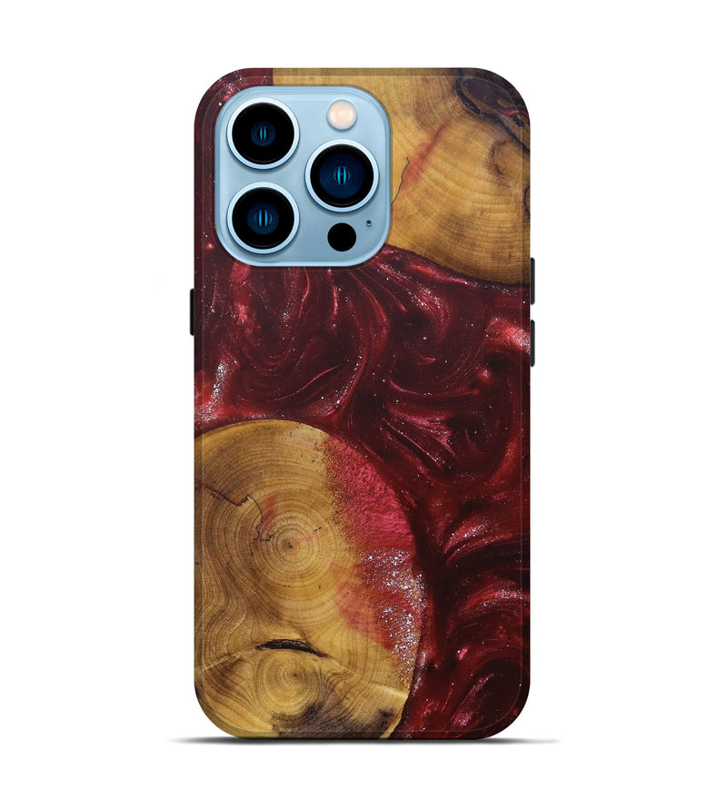 iPhone 14 Pro Wood+Resin Live Edge Phone Case - Alexis (Red, 685416)