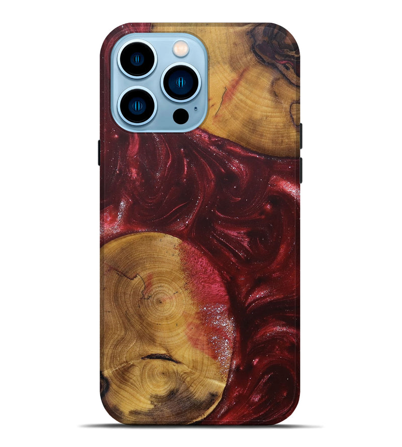 iPhone 14 Pro Max Wood+Resin Live Edge Phone Case - Alexis (Red, 685416)
