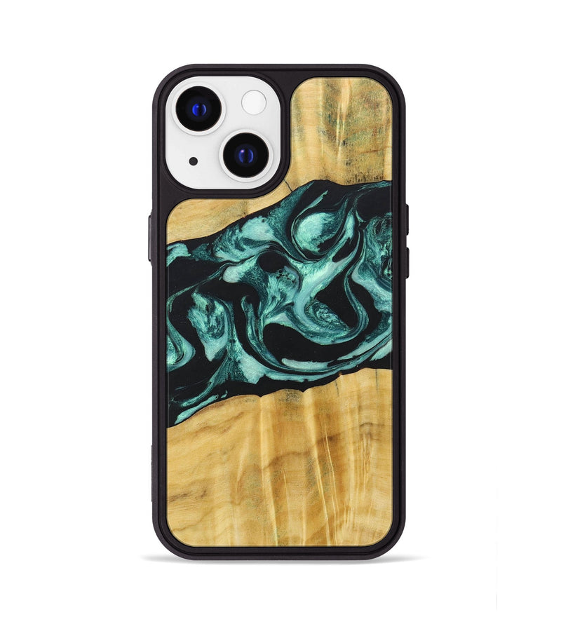 iPhone 13 Wood+Resin Phone Case - Paislee (Green, 685514)