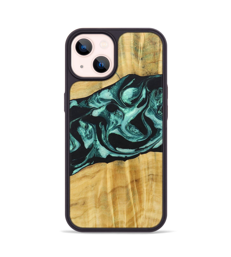 iPhone 14 Wood+Resin Phone Case - Paislee (Green, 685514)
