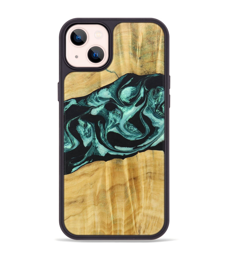 iPhone 14 Plus Wood+Resin Phone Case - Paislee (Green, 685514)