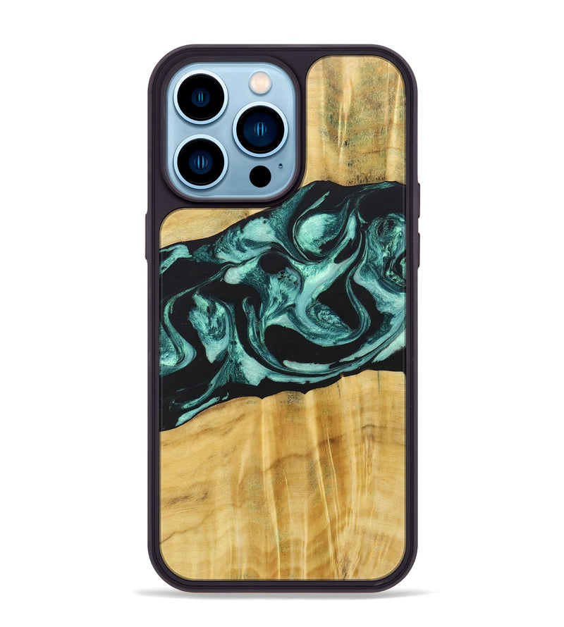 iPhone 14 Pro Max Wood+Resin Phone Case - Paislee (Green, 685514)