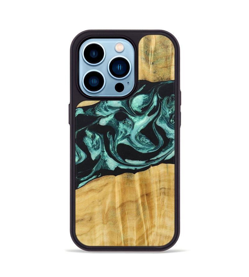 iPhone 14 Pro Wood+Resin Phone Case - Paislee (Green, 685514)