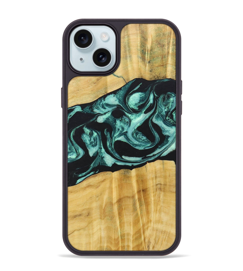 iPhone 15 Plus Wood+Resin Phone Case - Paislee (Green, 685514)