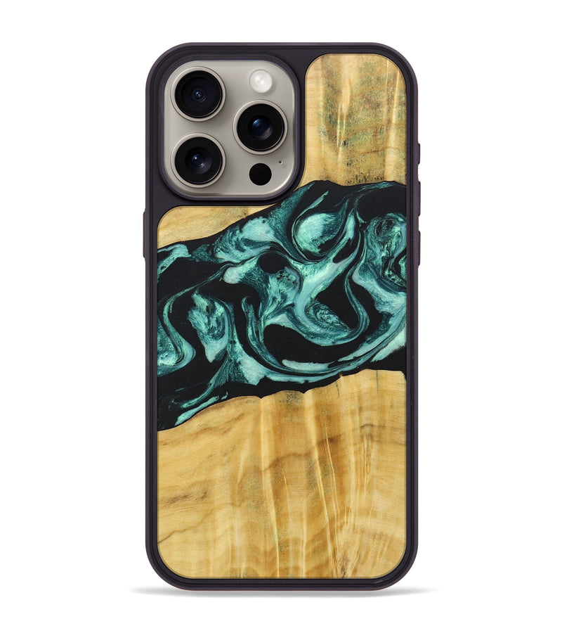 iPhone 15 Pro Max Wood+Resin Phone Case - Paislee (Green, 685514)