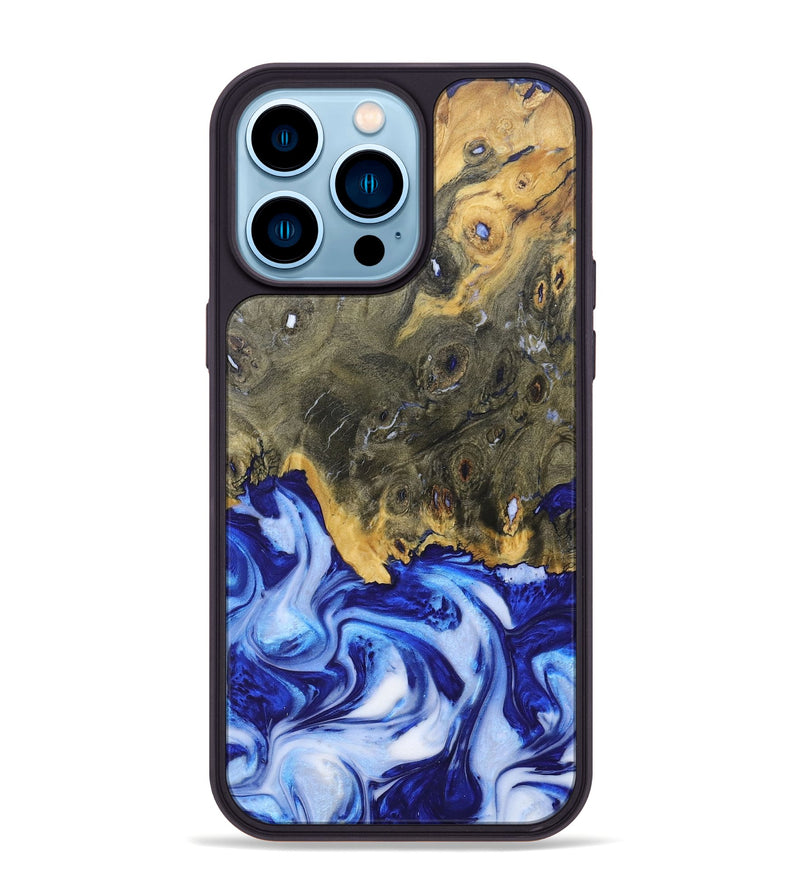 iPhone 14 Pro Max Wood+Resin Phone Case - Juanita (Blue, 685527)