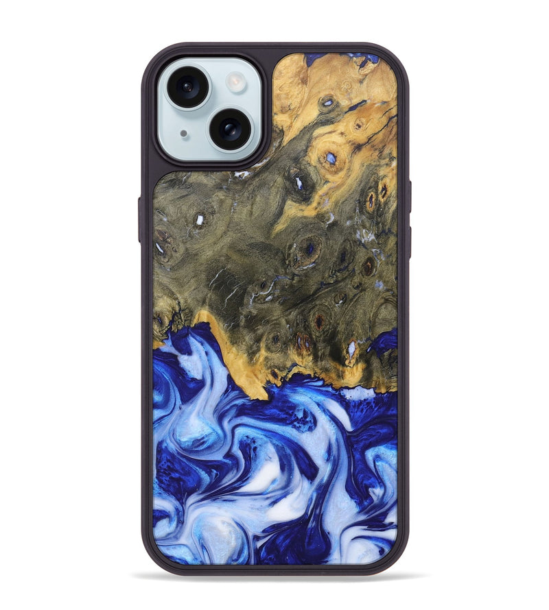 iPhone 15 Plus Wood+Resin Phone Case - Juanita (Blue, 685527)