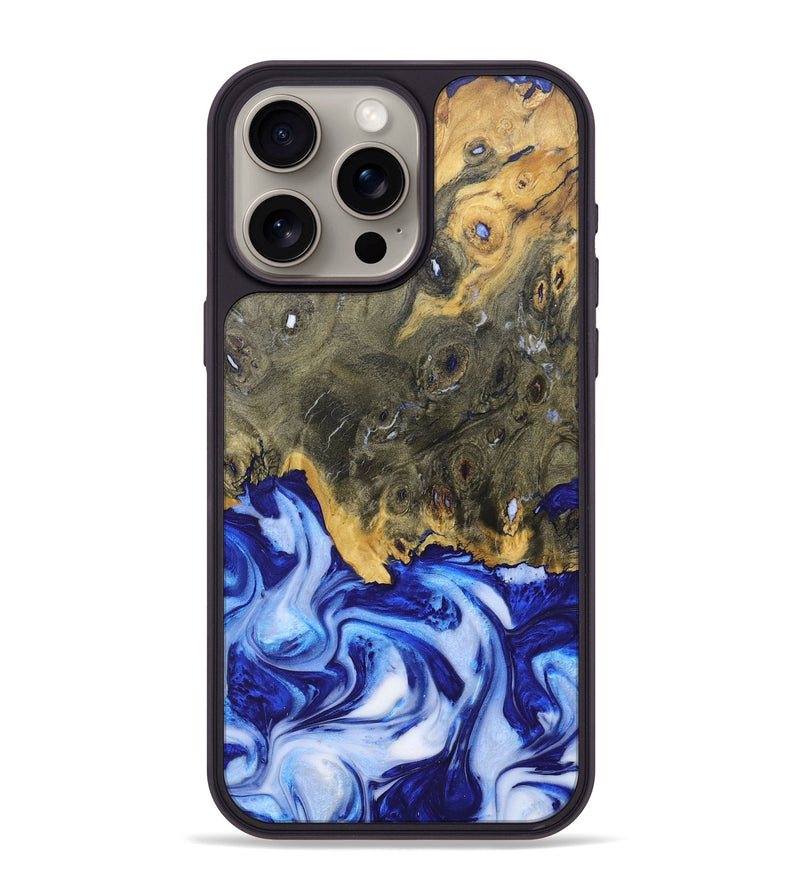 iPhone 15 Pro Max Wood+Resin Phone Case - Juanita (Blue, 685527)