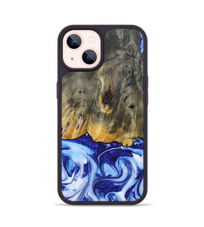 iPhone 14 Wood+Resin Phone Case - Molly (Blue, 685529)
