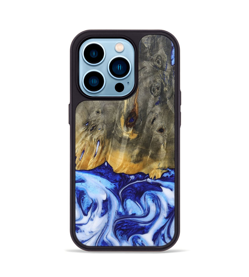iPhone 14 Pro Wood+Resin Phone Case - Molly (Blue, 685529)