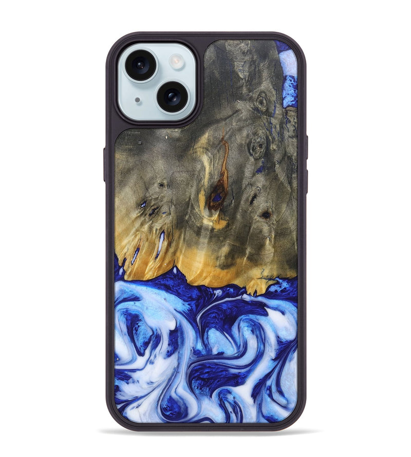 iPhone 15 Plus Wood+Resin Phone Case - Molly (Blue, 685529)