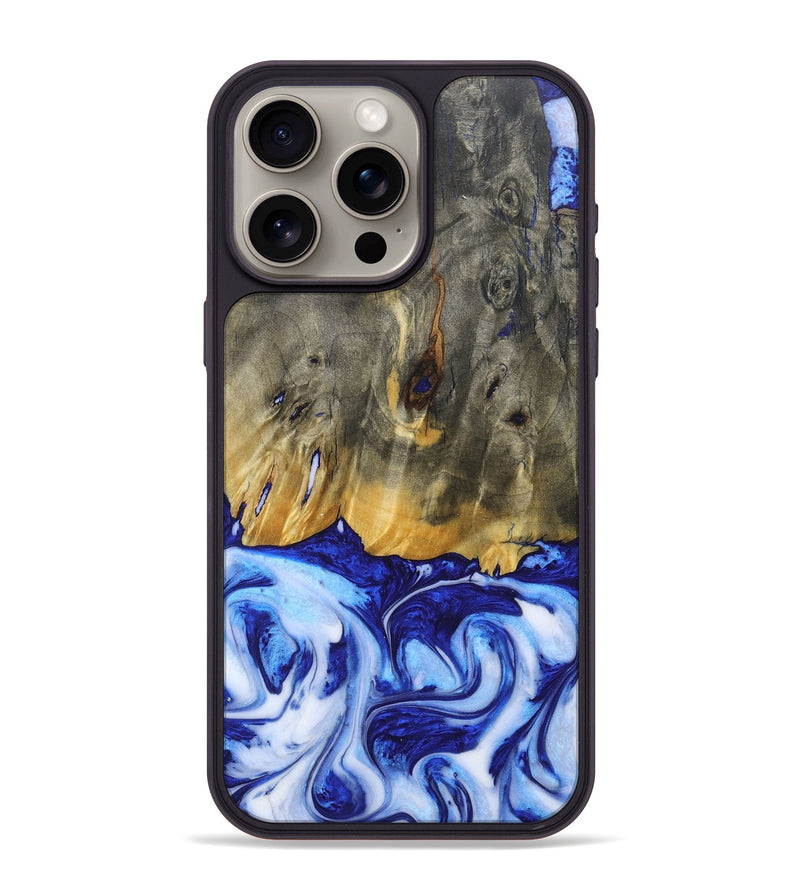 iPhone 15 Pro Max Wood+Resin Phone Case - Molly (Blue, 685529)