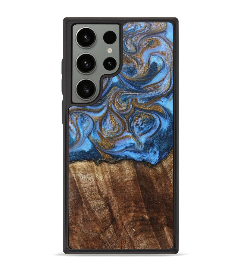 Galaxy S23 Ultra Wood+Resin Phone Case - Arlo (Teal & Gold, 685552)