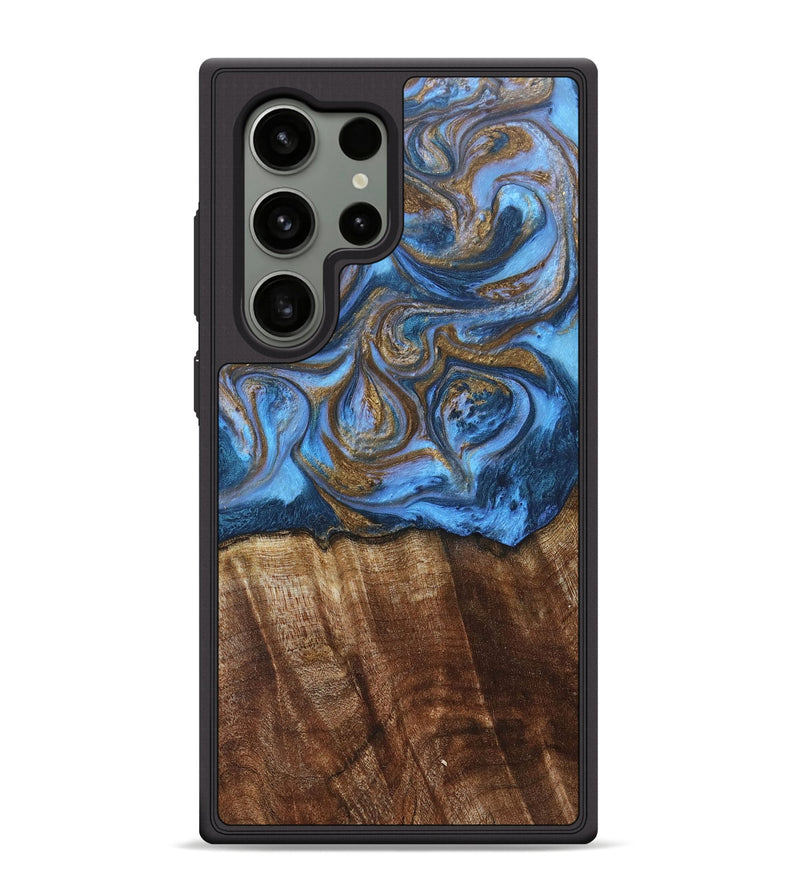Galaxy S24 Ultra Wood+Resin Phone Case - Arlo (Teal & Gold, 685552)