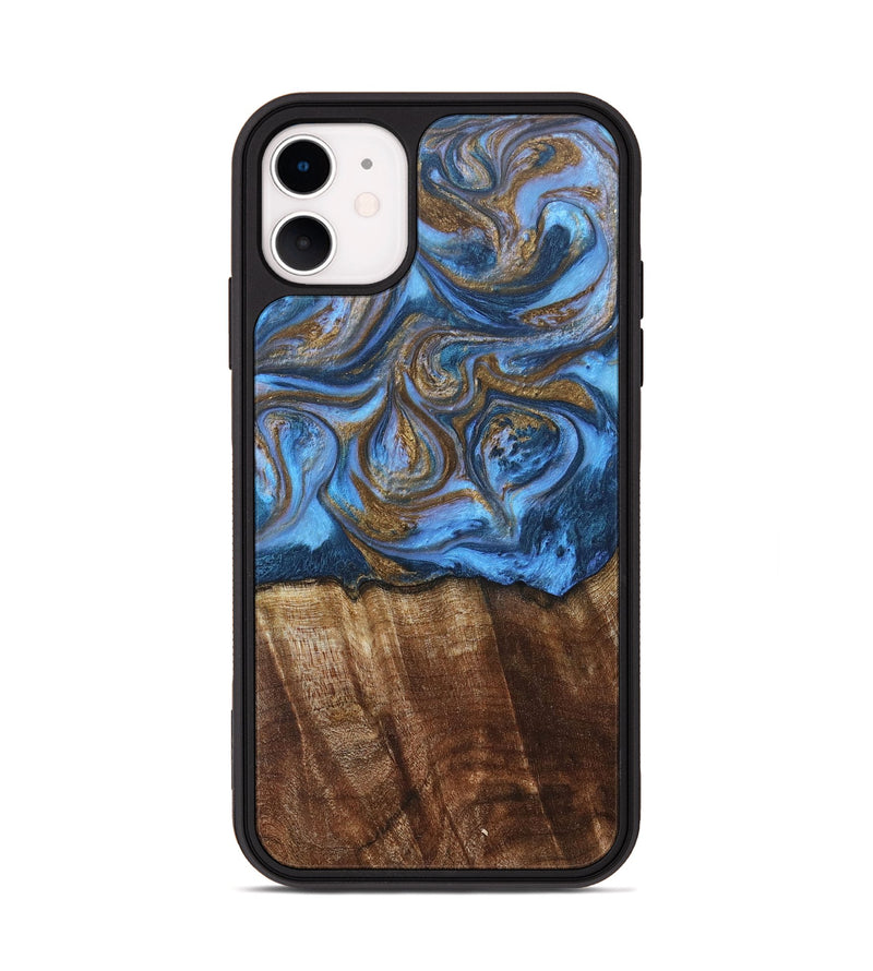 iPhone 11 Wood+Resin Phone Case - Arlo (Teal & Gold, 685552)