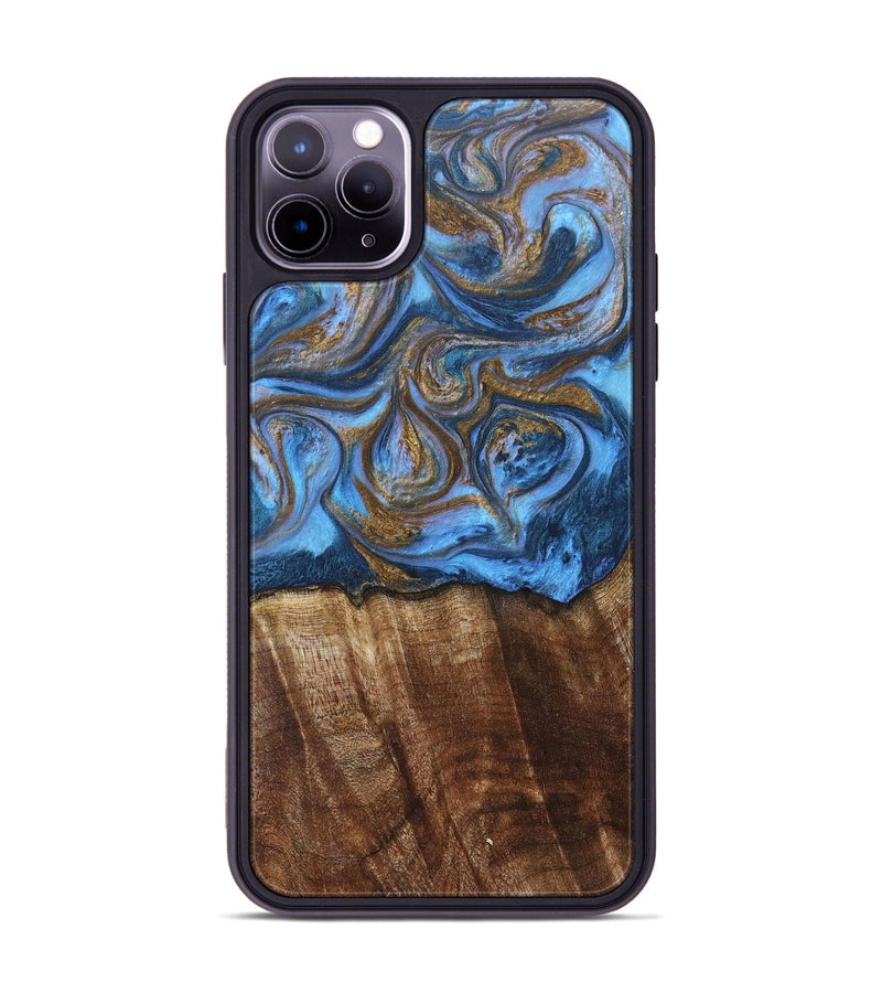 iPhone 11 Pro Max Wood+Resin Phone Case - Arlo (Teal & Gold, 685552)