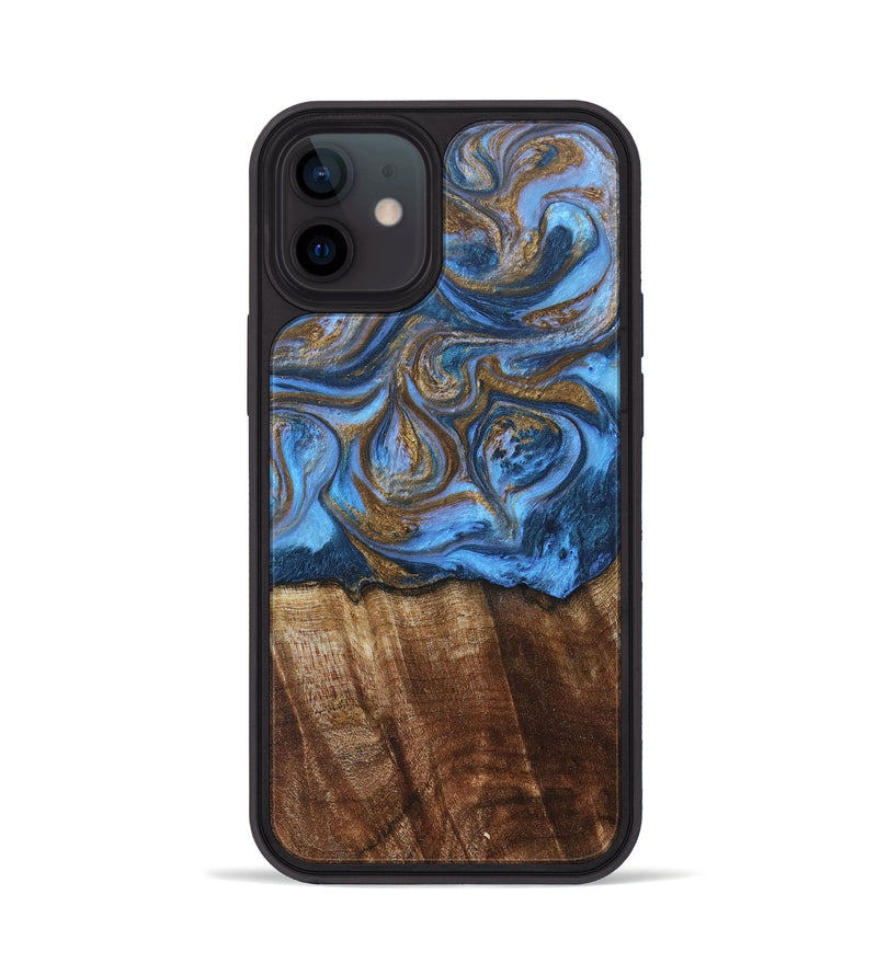 iPhone 12 Wood+Resin Phone Case - Arlo (Teal & Gold, 685552)