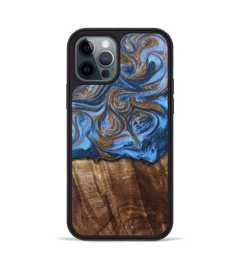 iPhone 12 Pro Wood+Resin Phone Case - Arlo (Teal & Gold, 685552)