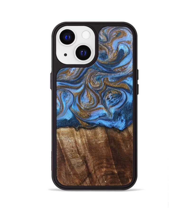iPhone 13 Wood+Resin Phone Case - Arlo (Teal & Gold, 685552)