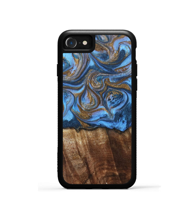 iPhone SE Wood+Resin Phone Case - Arlo (Teal & Gold, 685552)